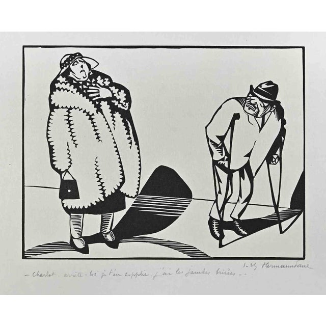 Contrasts is an Original China Ink Drawing realized by Hermann Paul (1864-1940). Good condition on a white paper. Hand-...