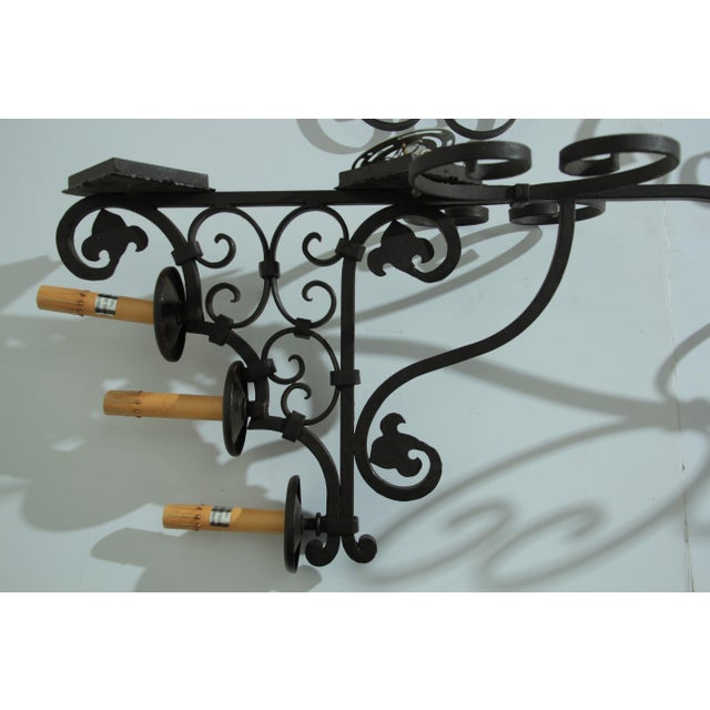 Large Spanish Wrought Iron Wall Sconces With Three Lights Set Of