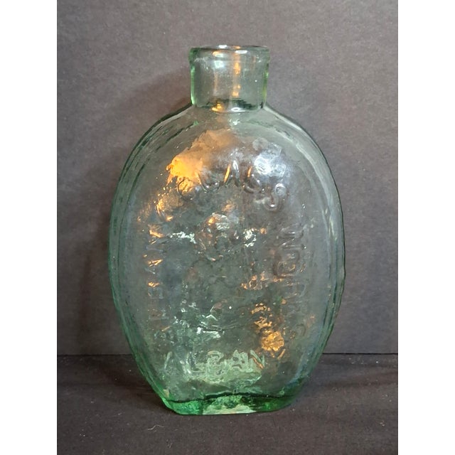 Glass Antique Albany Glass Works Historical Flask Gi-28 Steamboat Sailboat Aqua Glass 1840s For Sale - Image 7 of 17