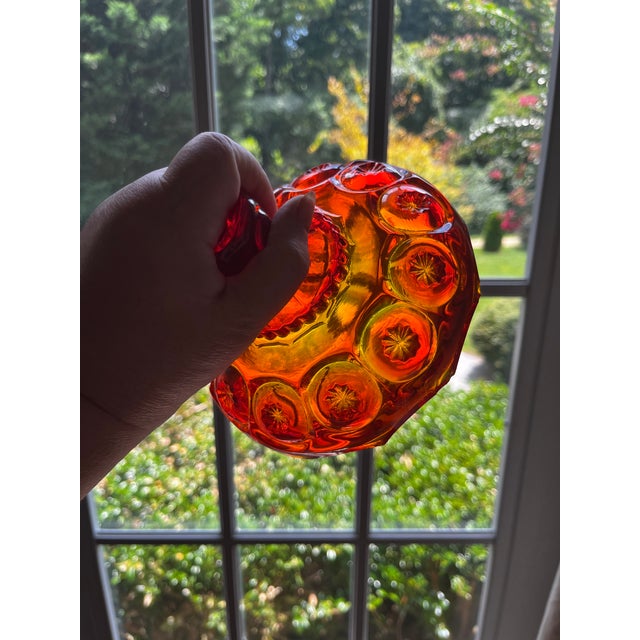 Red Vintage L E Smith Amberina Ruby Red Moon and Stars Pedestal Dish With Lid For Sale - Image 8 of 16
