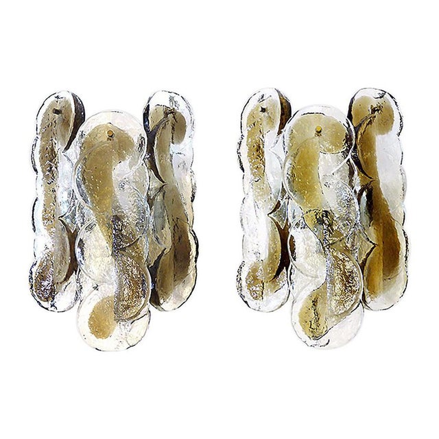 Brown Citrus Swirl Wall Sconces in Amber Murano Glass & Brass attributed to J. T. Kalmar for Kalmar, Austria, 1960s, Set of 2 For Sale - Image 8 of 8