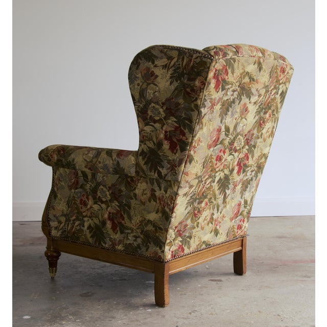 Lillian August for Drexel Heritage Tufted Wingback Chair With Scroll Arms and Brass Casters For Sale In Salt Lake City - Image 6 of 8