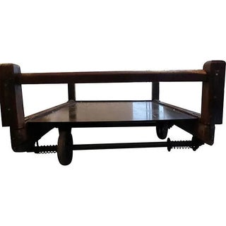 Large Industrial Cart Coffee Table on Wheels For Sale