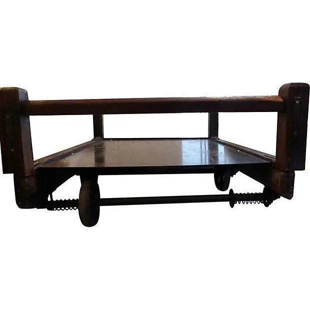 Large Industrial Cart Coffee Table on Wheels For Sale