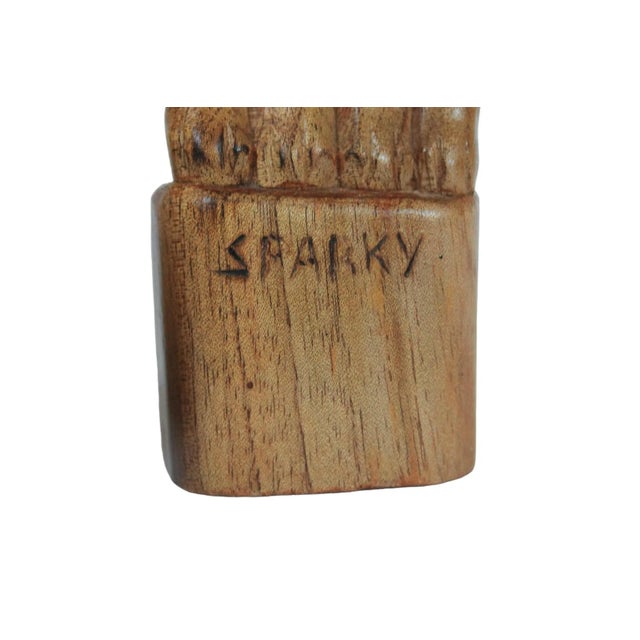 Brown Pair of Mid-Century Carved Long Neck Cat Figurines For Sale - Image 8 of 12