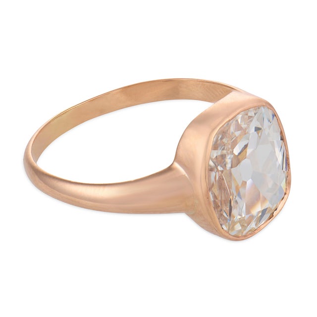 Vintage Gia 2.26 Carat Diamond 10k Rose Gold Bezel Ring, Size 7.25 For Sale - Image 4 of 5