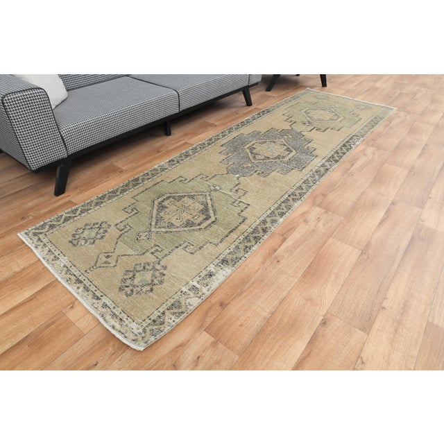 1970s Vintage Handmade Wool Cotton Beige Runner Rug For Sale - Image 4 of 11