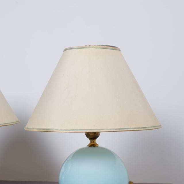 Mid-Century Italian Blue Glass and Brass Table Lamps, 1950s, Set of 2 For Sale - Image 4 of 8