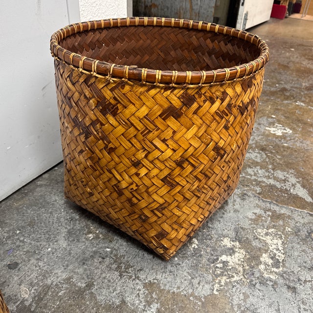 Vintage Handwoven Wicker Baskets, Set of Three For Sale - Image 11 of 12