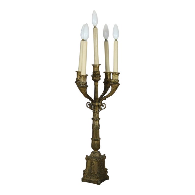 Antique Neoclassical Bronze Five Light Candelabra Table Lamp C1890 For Sale