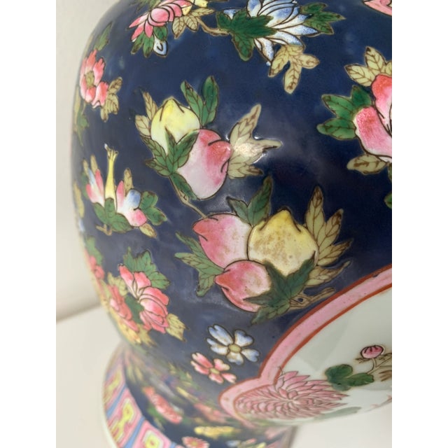 Ceramic Vintage Blue & Pink Chinoiserie Ginger Jar Vase For Sale - Image 7 of 13