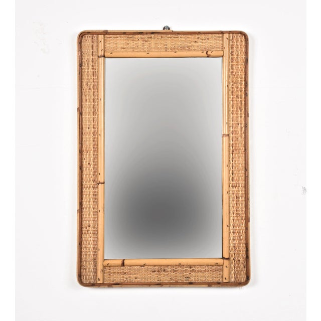 Wood Rectangular Bamboo & Wicker Mirror, 1970s For Sale - Image 7 of 8