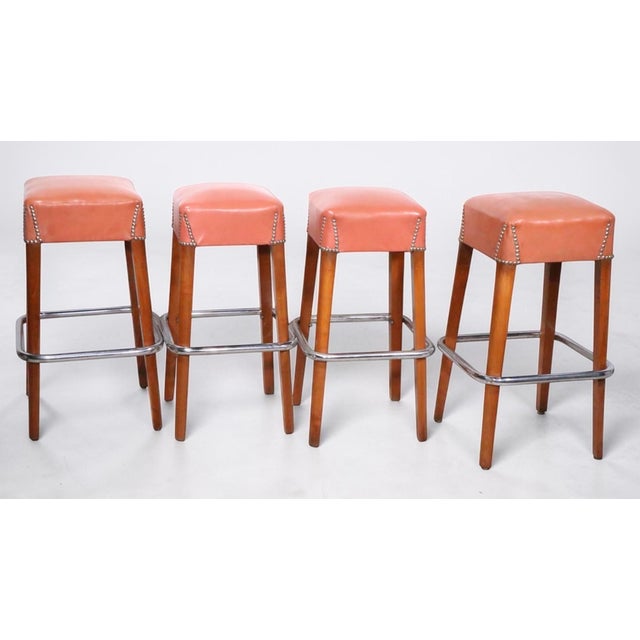 Mid 20th Century Set of Four Mid Century Art Deco Bar Stools For Sale - Image 14 of 14