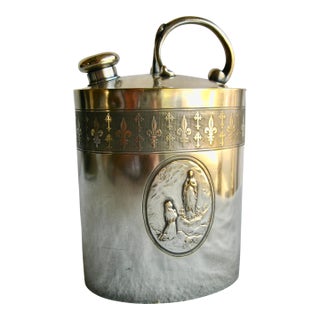 Late 19th Century French Silver-Plate Holy Water Canister From Notre Dame De Lourdes For Sale
