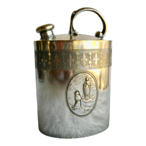 Late 19th Century French Silver-Plate Holy Water Canister From Notre Dame De Lourdes