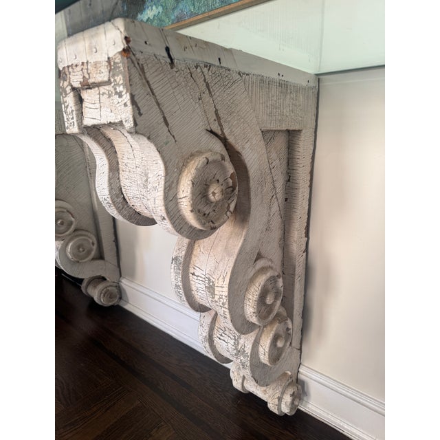 Late 19th Century Monumental Antique Carved Wood Architectural Corbel Console Table With Glass Top For Sale In New York - Image 6 of 10