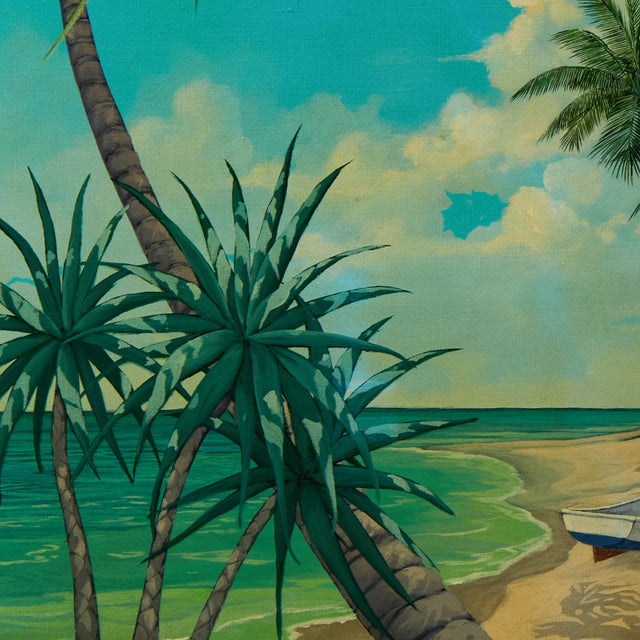 Modern Vintage Tropical Beachscape Painting by John Kiraly For Sale - Image 3 of 10