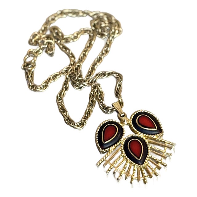 1960s-70s Red Stone / Gold Tone Pendant Necklace For Sale