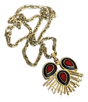 1960s-70s Red Stone / Gold Tone Pendant Necklace