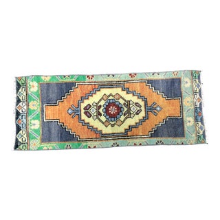 1960s Ethnic Turkish Anatolian Wool Orange and Blue Small Rug For Sale