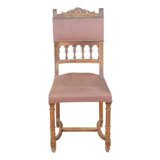 Antique French Henry II Gothic Revival Oak Nailhead Dining Side Desk Chair For Sale