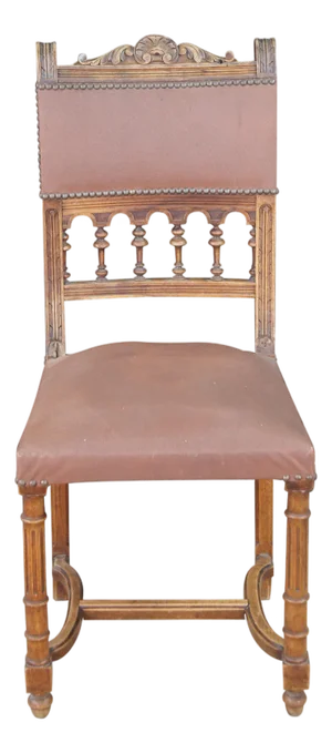 Antique French Henry II Gothic Revival Oak Nailhead Dining Side Desk Chair
