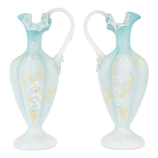 Early 20th Century Enameled Opaline Ewers, Set of 2 For Sale