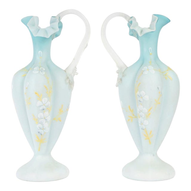 Early 20th Century Enameled Opaline Ewers, Set of 2 For Sale