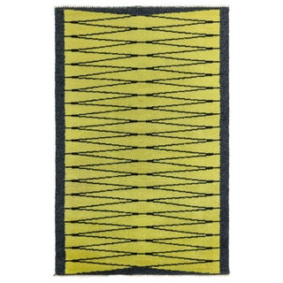 Doris Leslie Blau Vibrant Vintage Swedish Pile Rug in Yellow and Charcoal For Sale
