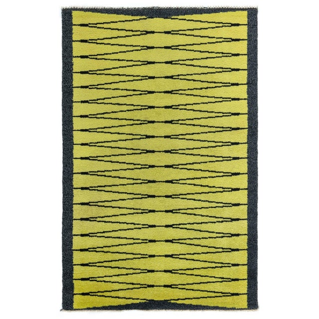 Doris Leslie Blau Vibrant Vintage Swedish Pile Rug in Yellow and Charcoal For Sale