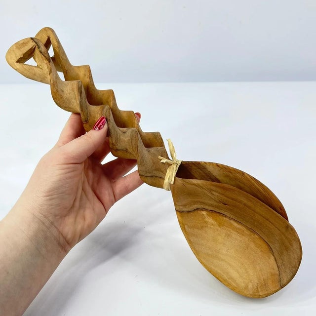 Early 20th Century Maasai Olivewood Serving Spoon and Fork Set Kenya For Sale In Denver - Image 6 of 6