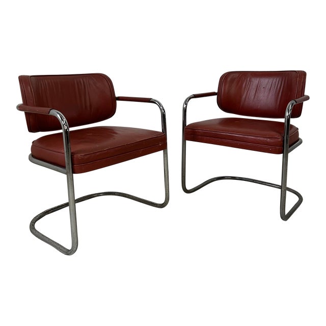Pair of Chrome and Leather Chairs by Brayton International Collection For Sale