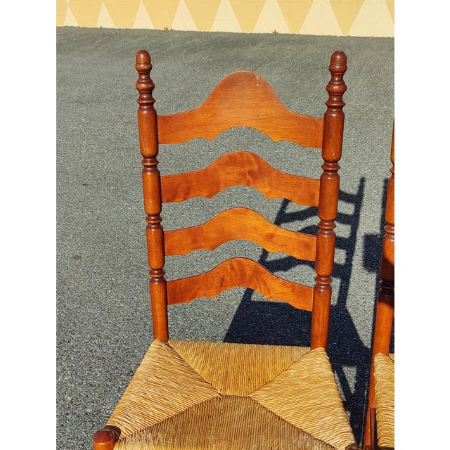 Brown Mid 20th Century Ethan Allen Heirloom Nutmeg Maple Colonial Early American Ladder Back Dining Side Chairs Set of 3 For Sale - Image 8 of 10