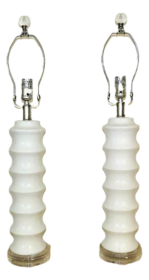 Pair of White Tiered Table Lamps Ceramic & Lucite