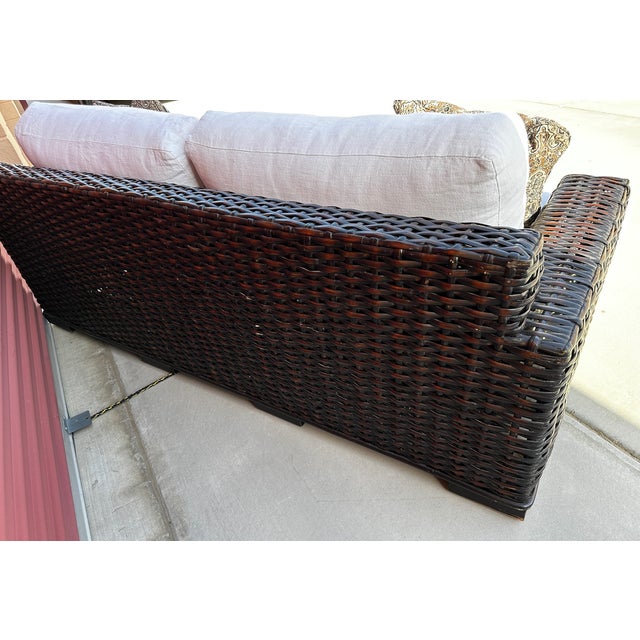 Ralph Lauren White Down Cushion/ Dark Brown Woven Rattan Sofa Chairish