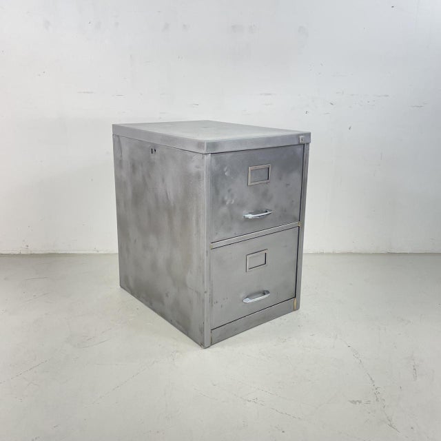 Two-Drawer Filing Cabinet in Polished Steel For Sale - Image 9 of 9