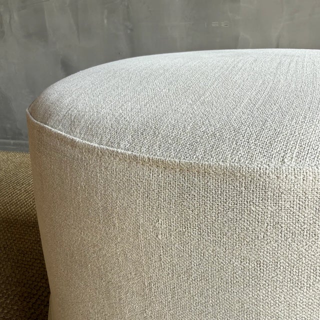Bailey Greige Slip Covered Ottoman in Linen With Pleated Skirt For Sale - Image 4 of 6