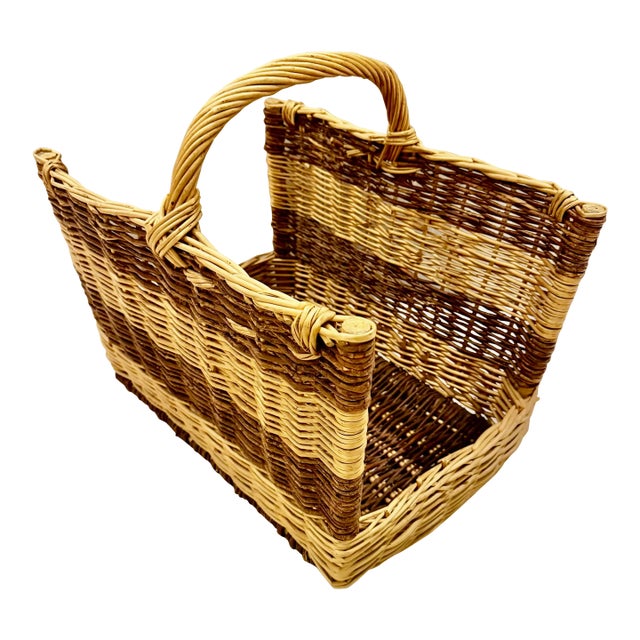 French Wicker Handled Log Holder For Sale