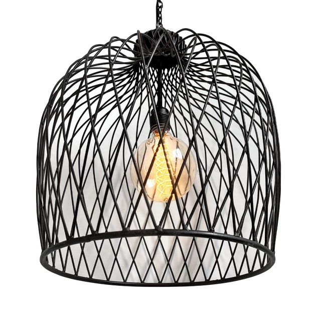 Industrial Modern Iron Basket Gourd Pendant Light For Sale - Image 4 of 8