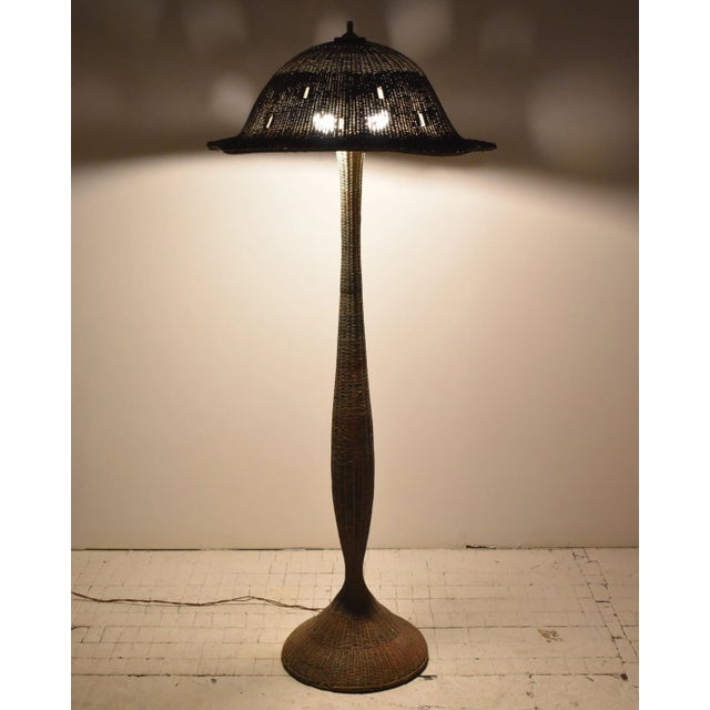American Antique Large-Scale Painted Wicker Mushroom Style Floor Lamp, Circa 1910s-20s For Sale - Image 3 of 18
