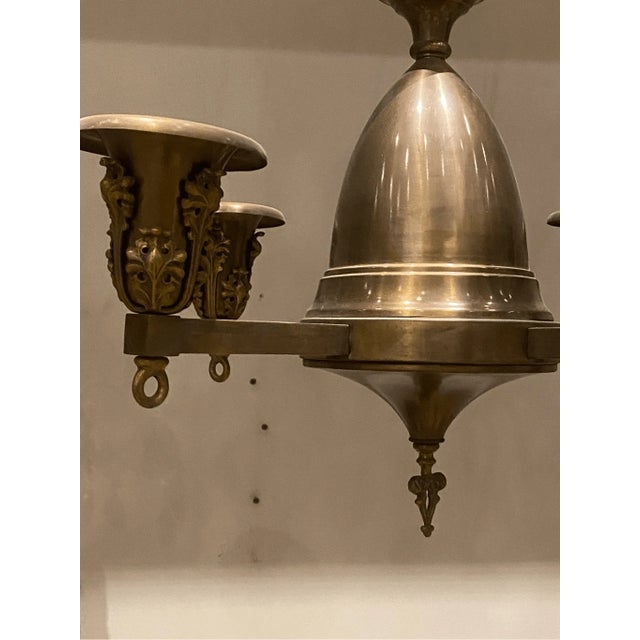 Early 20th Century Antique Bronze Art Deco Chandelier 4 Light For Sale - Image 5 of 5