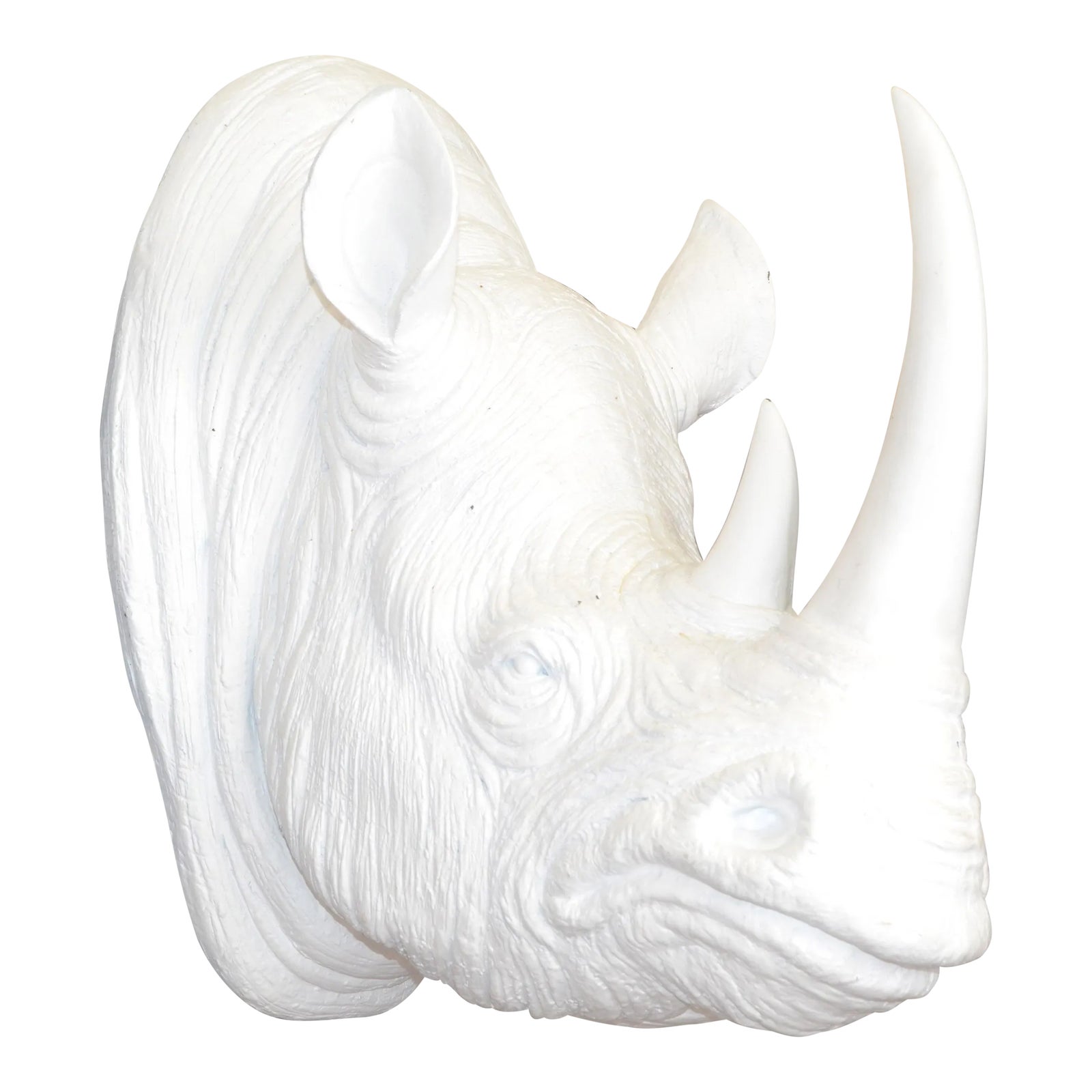 Faux Taxidermy White Trophy Wall Mounted Rhino Head Animal Sculpture