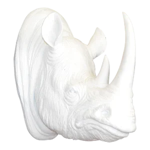 Faux Taxidermy White Trophy Wall Mounted Rhino Head Animal Sculpture Fine Art