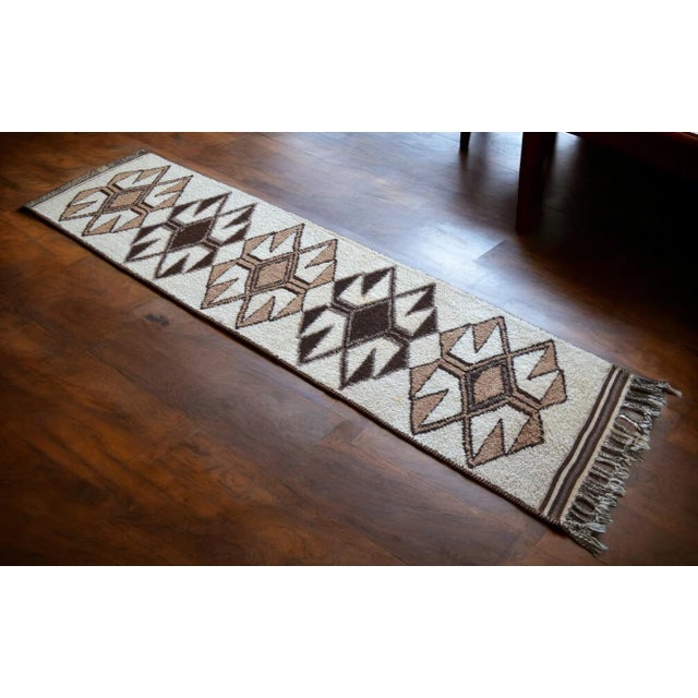 1970s Hand-Knotted Kurdish Runner Rug . Pure Organic Undyed Wool High Pile Herki - 3′1″ × 11′6″ For Sale - Image 5 of 15