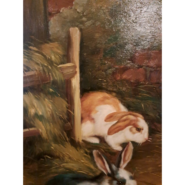 "Rabbits at Rest" Oil on Canvas by Hegel For Sale In Tampa - Image 6 of 11