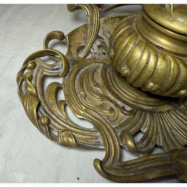 Antique Ornate 19th Century Art Nouveau Gilt Bronze Brass Desk Inkwell Stand Jar For Sale - Image 14 of 15