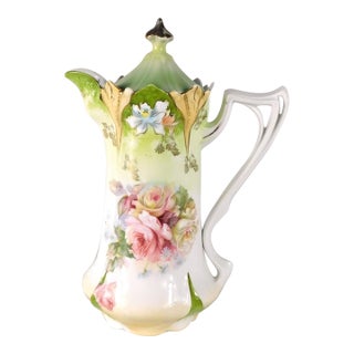 Late 18th Century Unmarked Floral Chocolate Pot With Dimensional Flower Details For Sale