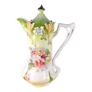 Late 18th Century Unmarked Floral Chocolate Pot With Dimensional Flower Details