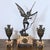 Antique Clock Garniture Rare French 1896 "Amour Irresistible" Angel Statue Pink Marble 3-Piece Mantel Set For Sale - Image 4 of 17