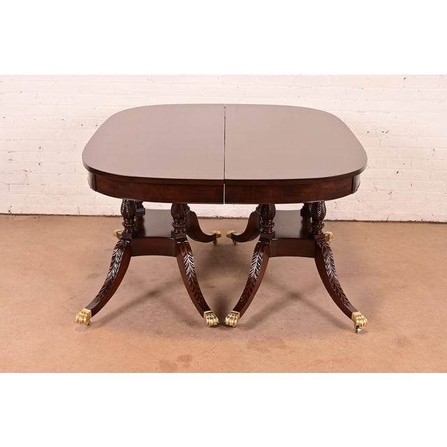 Brown Baker Furniture Style Georgian Mahogany Double Pedestal Extension Dining Table, Newly Refinished For Sale - Image 8 of 15